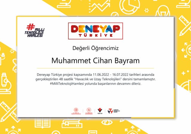 Deneyap Turkiye Aerospace Technologies Module Completion Certificate