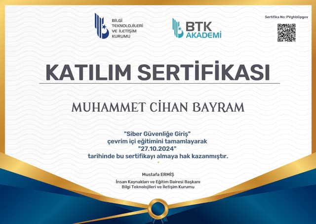 BTK Academy Introduction to Cyber Security Certificate